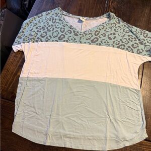 Sew In Love Leopard Print Color Block Top - Green and Cream